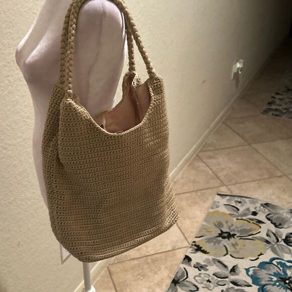 The Sak Crochet Hobo Shoulder Bag Natural Tan Beach Coastal Woven Boho Hippie - Picture 1 of 12